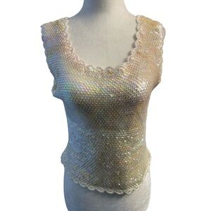 Vintage Iridescent Sequin Sleeveless Top Pit 18 Strechy